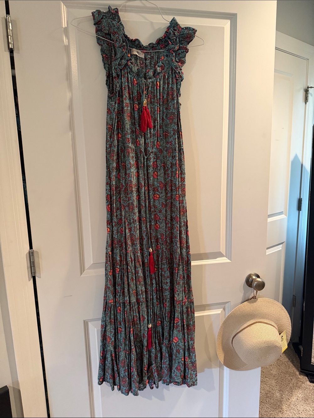 NATURAL LIFE Teal Maxi Dress with Red Floral Accents